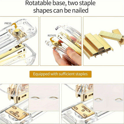 Elegant Golden Acrylic Office Accessory Set with Stapler, Tape Dispenser, Scissors, and 1000 Staples - Très Elite