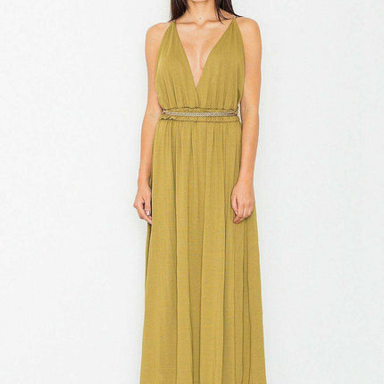 Elegant Golden Knit Maxi Dress with Stunning Back Detail - Très Elite