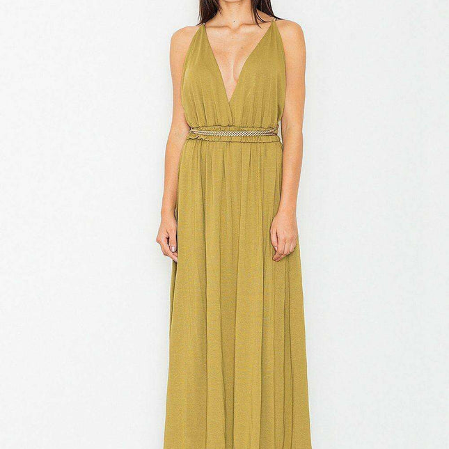 Elegant Golden Knit Maxi Dress with Stunning Back Detail