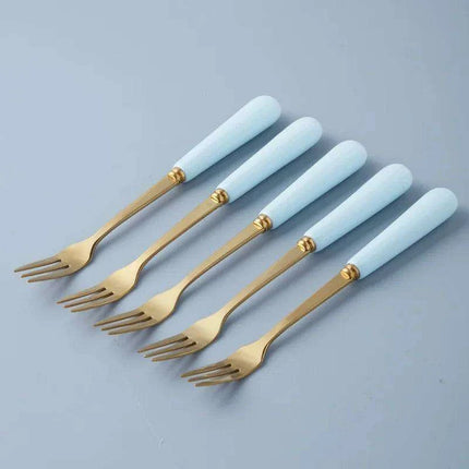 Elegant Golden Veined Ceramic Cutlery Collection with Chic Storage Holder - Très Elite
