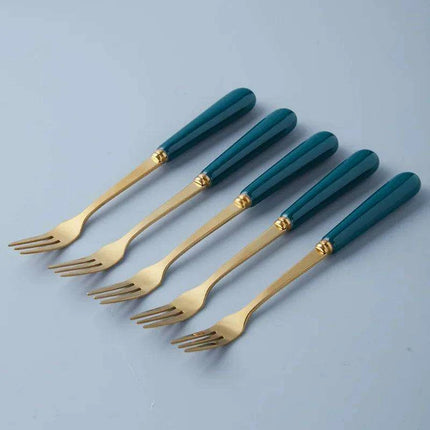 Elegant Golden Veined Ceramic Cutlery Collection with Chic Storage Holder - Très Elite