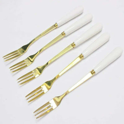 Elegant Golden Veined Ceramic Cutlery Collection with Chic Storage Holder - Très Elite
