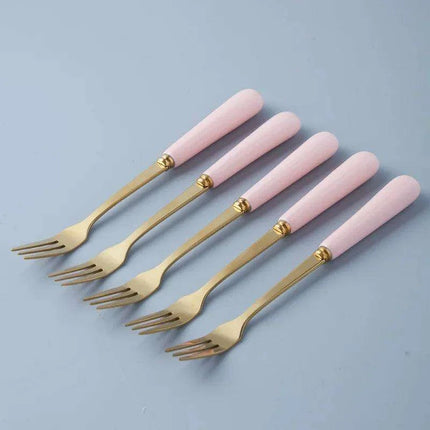 Elegant Golden Veined Ceramic Cutlery Collection with Chic Storage Holder - Très Elite