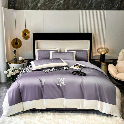 Elegant Gray 60S Egyptian Cotton Luxury Bedding Set with Intricate Embroidery - Très Elite