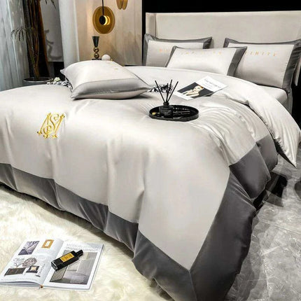 Elegant Gray 60S Egyptian Cotton Luxury Bedding Set with Intricate Embroidery - Très Elite