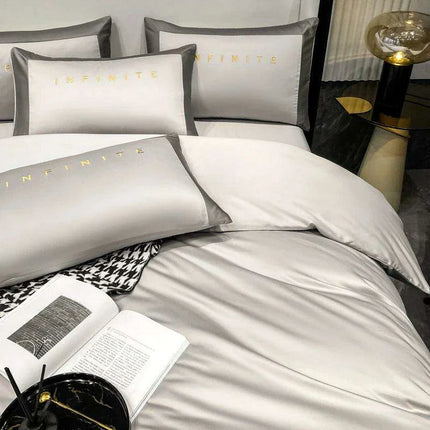 Elegant Gray 60S Egyptian Cotton Luxury Bedding Set with Intricate Embroidery - Très Elite