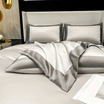 Elegant Gray 60S Egyptian Cotton Luxury Bedding Set with Intricate Embroidery - Très Elite
