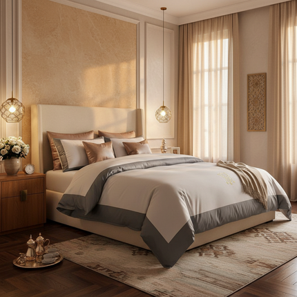 Elegant Gray 60S Egyptian Cotton Luxury Bedding Set with Intricate Embroidery - Très Elite