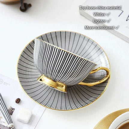 Elegant Gray Bone China Tea Set with Gold Accents - 200ml Cup, Saucer & Spoon Collection - Très Elite