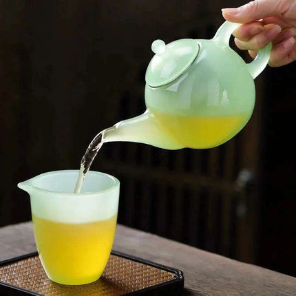 Elegant Green Jade Porcelain Tea Set with Glass Teapot - Perfect for Tea Lovers and Gatherings - Très Elite