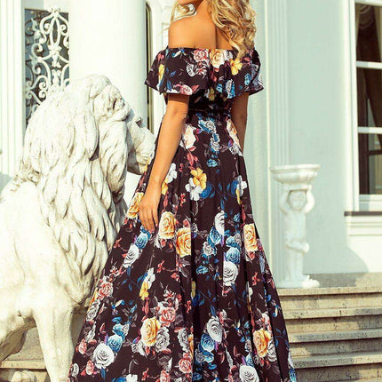 Elegant Green Leaf Maxi Dress with Luxe Gold Accents - Numoco - Très Elite