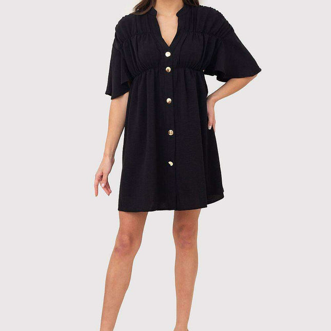 Elegant Green Mini Dress with Chic Gold Button Accents