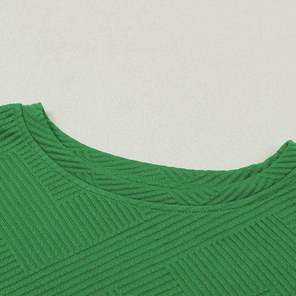 Elegant Green Textured Loungewear Set with Comfy Wide-Leg Pants - Très Elite