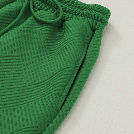 Elegant Green Textured Loungewear Set with Comfy Wide-Leg Pants - Très Elite