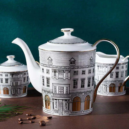 Elegant Grey Bone China Swan Fort Afternoon Tea Coffee Set - Très Elite