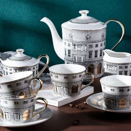 Elegant Grey Bone China Swan Fort Afternoon Tea Coffee Set - Très Elite