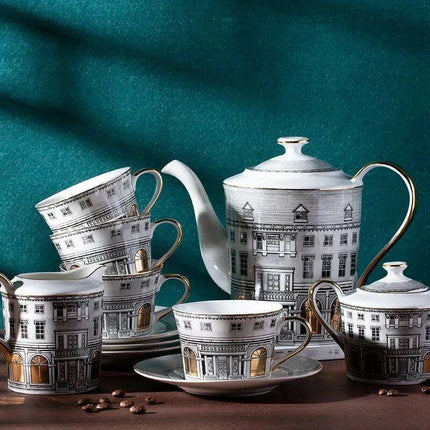 Elegant Grey Bone China Swan Fort Afternoon Tea Coffee Set - Très Elite
