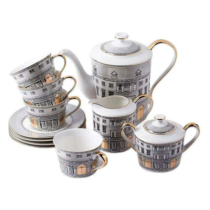 Elegant Grey Bone China Swan Fort Afternoon Tea Coffee Set - Très Elite