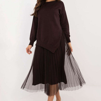 Elegant Grey Set 202693 Midi Dress And Matching Sweater - Très Elite