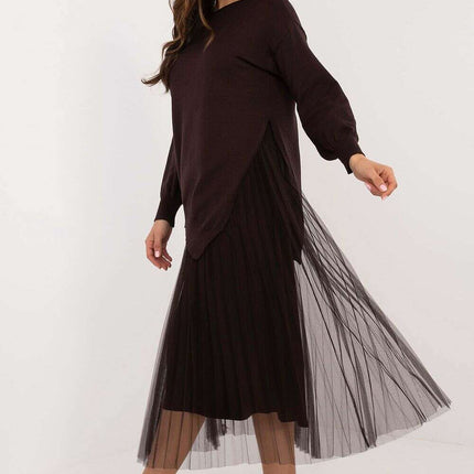 Elegant Grey Set 202693 Midi Dress And Matching Sweater - Très Elite