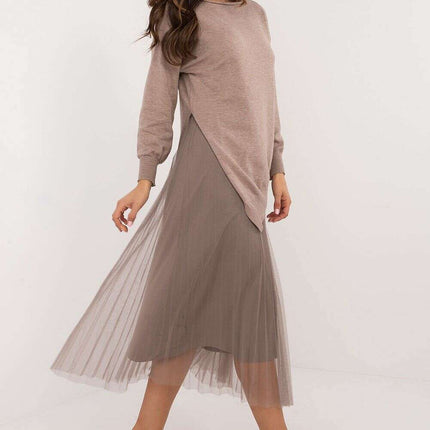 Elegant Grey Set 202693 Midi Dress And Matching Sweater - Très Elite