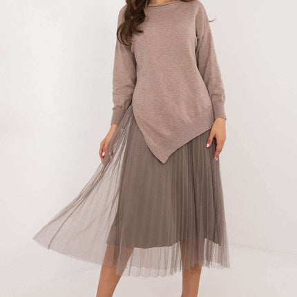 Elegant Grey Set 202693 Midi Dress And Matching Sweater - Très Elite