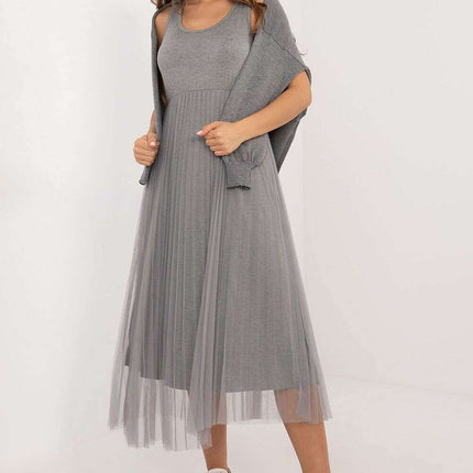 Elegant Grey Set 202693 Midi Dress And Matching Sweater - Très Elite