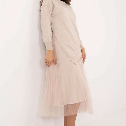 Elegant Grey Set 202693 Midi Dress And Matching Sweater - Très Elite