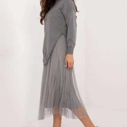 Elegant Grey Set 202693 Midi Dress And Matching Sweater - Très Elite