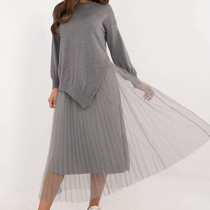 Elegant Grey Set 202693 Midi Dress And Matching Sweater - Très Elite