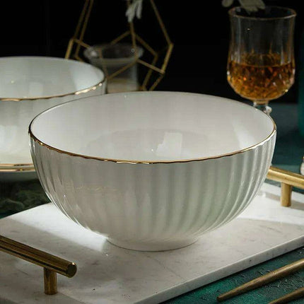 Elegant Hand-Painted Korean Porcelain Dinnerware Set with Gold Accents..