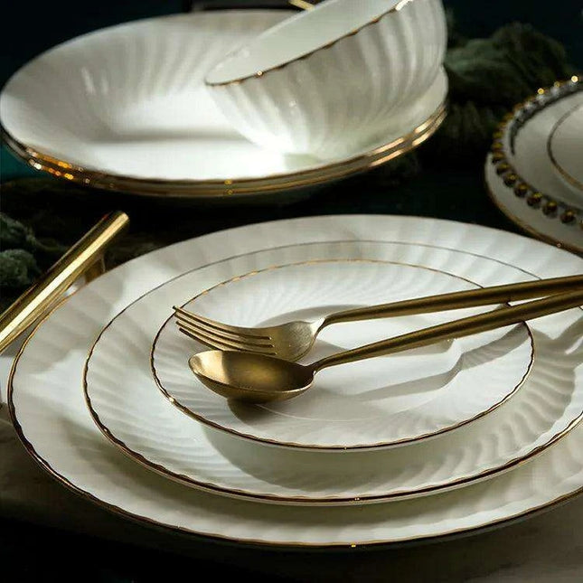 Elegant Hand-Painted Korean Porcelain Dinnerware Set with Gold Accents