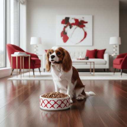 Elegant Handcrafted Ceramic Pet Bowl with Distinctive Print Design