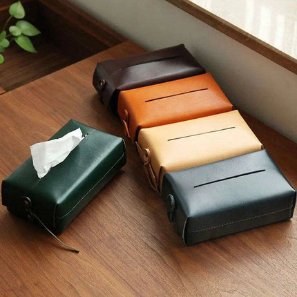 Elegant Handcrafted Leather Tissue Box with Colorful Napkin Holder Duo - Très Elite