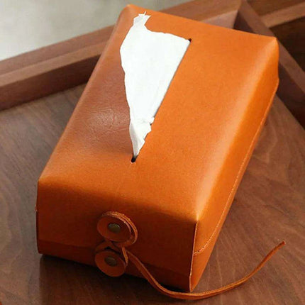 Elegant Handcrafted Leather Tissue Box with Colorful Napkin Holder Duo - Très Elite