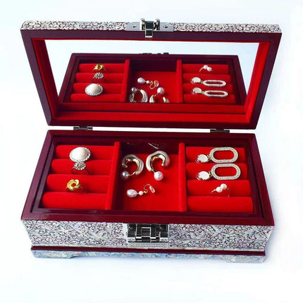 Elegant Handcrafted Mother of Pearl Jewelry Box with Mirror - Stylish Vanity Organizer for Women - Très Elite