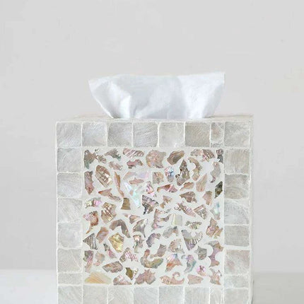 Elegant Handcrafted Mother of Pearl Tissue Box - Unique Artisan Decor for a Chic Home Upgrade - Très Elite