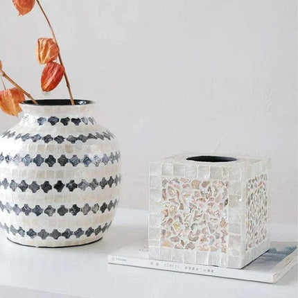 Elegant Handcrafted Mother of Pearl Tissue Box - Unique Artisan Decor for a Chic Home Upgrade - Très Elite