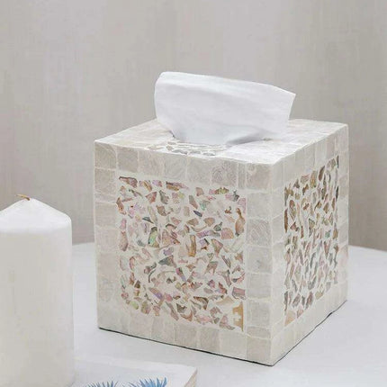 Elegant Handcrafted Mother of Pearl Tissue Box - Unique Artisan Decor for a Chic Home Upgrade - Très Elite
