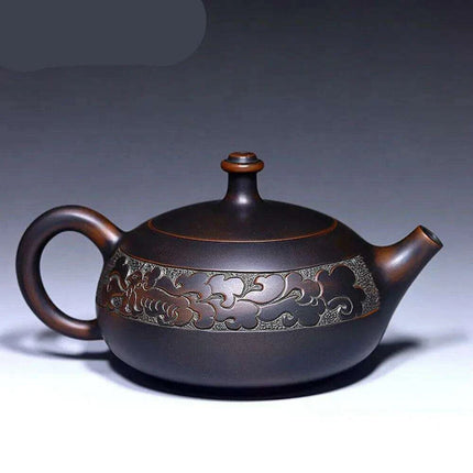 Elegant Handcrafted Purple Clay Teapot Set with Dragon and Phoenix Design - Perfect for Tea Lovers - Très Elite
