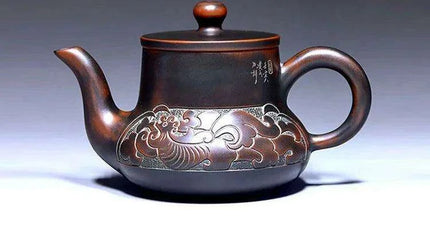 Elegant Handcrafted Purple Clay Teapot Set with Dragon and Phoenix Design - Perfect for Tea Lovers- Très Elite- Très Elite