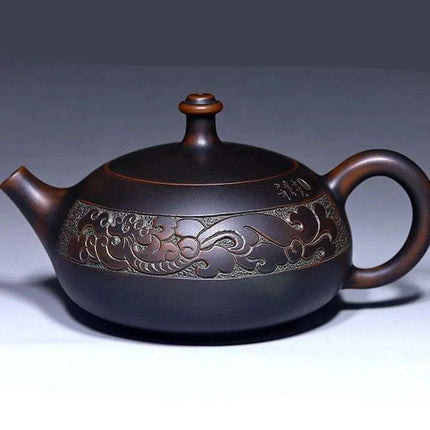 Elegant Handcrafted Purple Clay Teapot Set with Dragon and Phoenix Design - Perfect for Tea Lovers - Très Elite