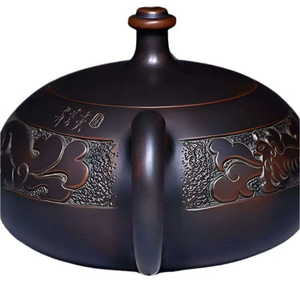 Elegant Handcrafted Purple Clay Teapot Set with Dragon and Phoenix Design - Perfect for Tea Lovers - Très Elite
