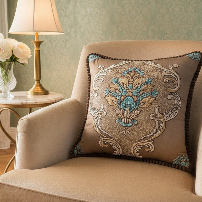 Handmade Beaded Jacquard Pillow Cover - Stylish Home Decor Accent 48x48cm - Très Elite