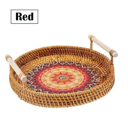 Elegant Handwoven Rattan Serving Tray with Wooden Handles for Stylish Hosting - Très Elite