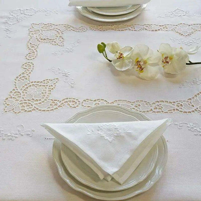 Elegant Hemstitch Linen Tablecloth - White/Champagne, Square/Oblong for Home and Events - Très Elite