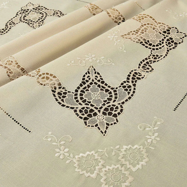 Elegant Hemstitch Linen Tablecloth - White/Champagne, Square/Oblong for Home and Events - Très Elite