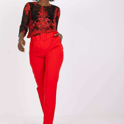Elegant High Waisted Pants With Chic Belt And Pockets - Très Elite
