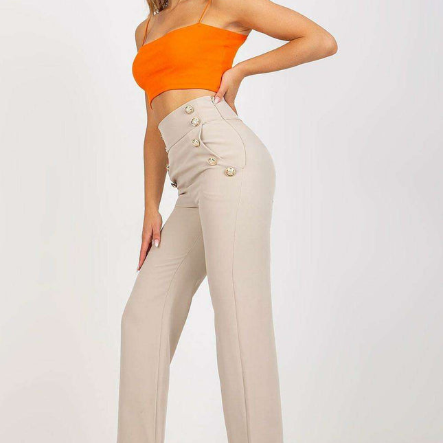 Elegant High Waisted Women's Trousers Decorative Buttons