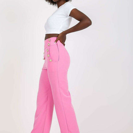 Elegant High Waisted Women's Trousers Decorative Buttons - Très Elite